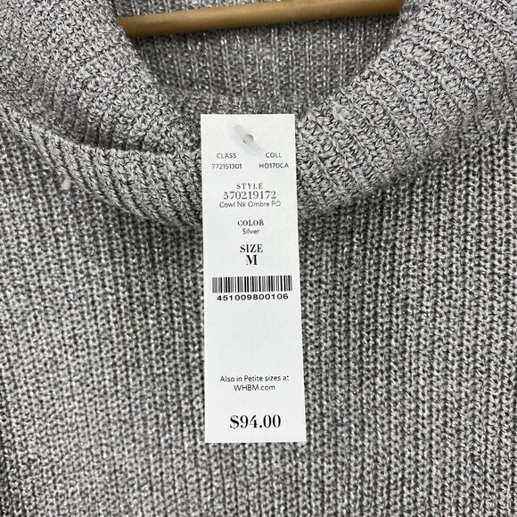 WHBM Sweater Size Medium Womens Silver Pink Long Sleeve Cowl Neck Ombre Shimmer - Picture 4 of 8